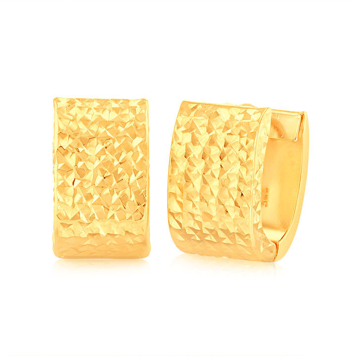 9ct Yellow Gold Textured Huggie Hoop Earrings