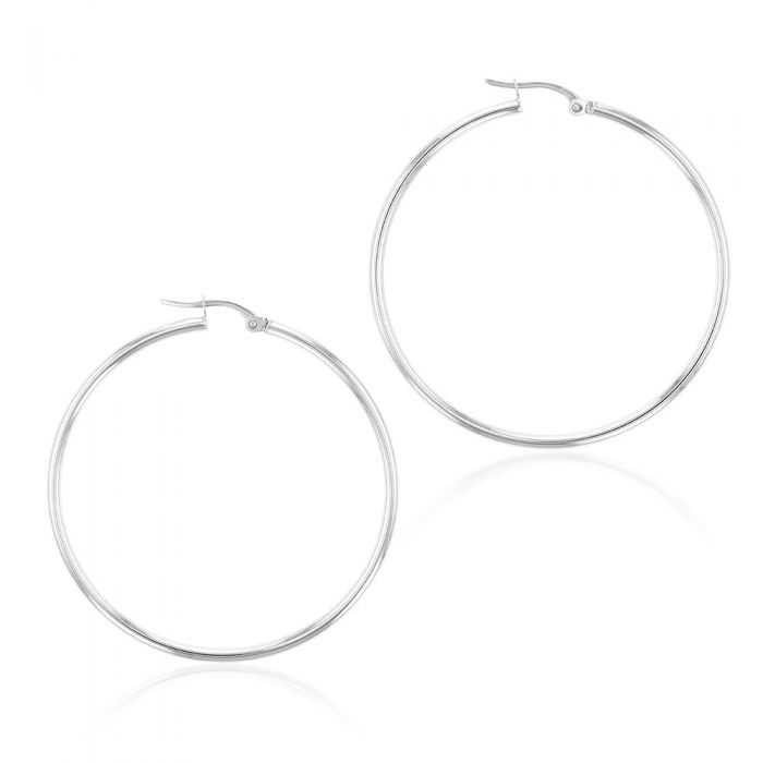 9ct White Gold Plain 40mm Hoops