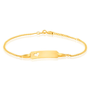 9ct Yellow Gold Heart Cut Out ID 45 Gauge Curb 16cm Baby Bracelet