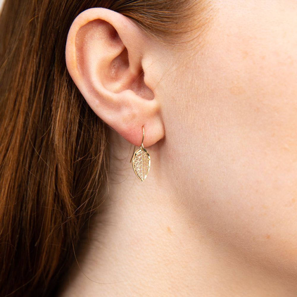 9ct Yellow Gold Diamond Cut Leaf Drop Hook Earrings – Shiels Jewellers