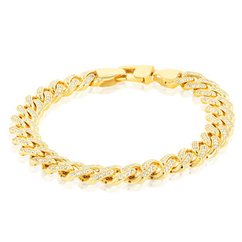 9ct Yello Gold Curb Fancy Zirconia 19cm Bracelet