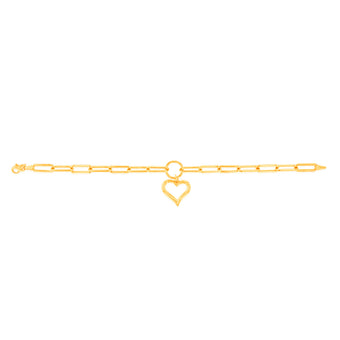 9ct Yellow Gold Open Heart Charm Paperclip 19.1cm Bracelet