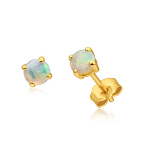 9ct Yellow Gold Natural Solid White Opal 4mm Stud Earrings