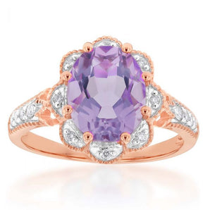 9ct Rose Gold 2.40ct Amethyst and Diamond Ring