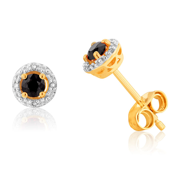 Buy 14K Yellow Gold Each 4 MM Cushion Cut Lab Created Blue Sapphire & Round Diamond  Halo Stud Earrings Online at Dazzling Rock