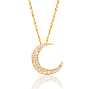 9ct Yellow Gold Zirconia Crescent Moon Pendant