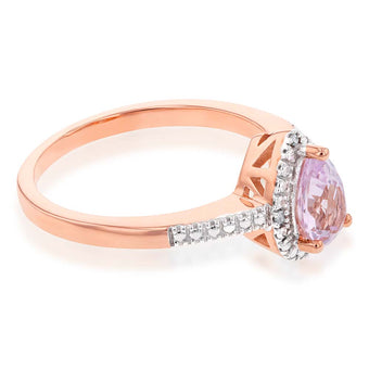 9ct Rose Gold Created Peach Sapphire & Diamond Pear Ring