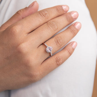 9ct Rose Gold Created Peach Sapphire & Diamond Pear Ring