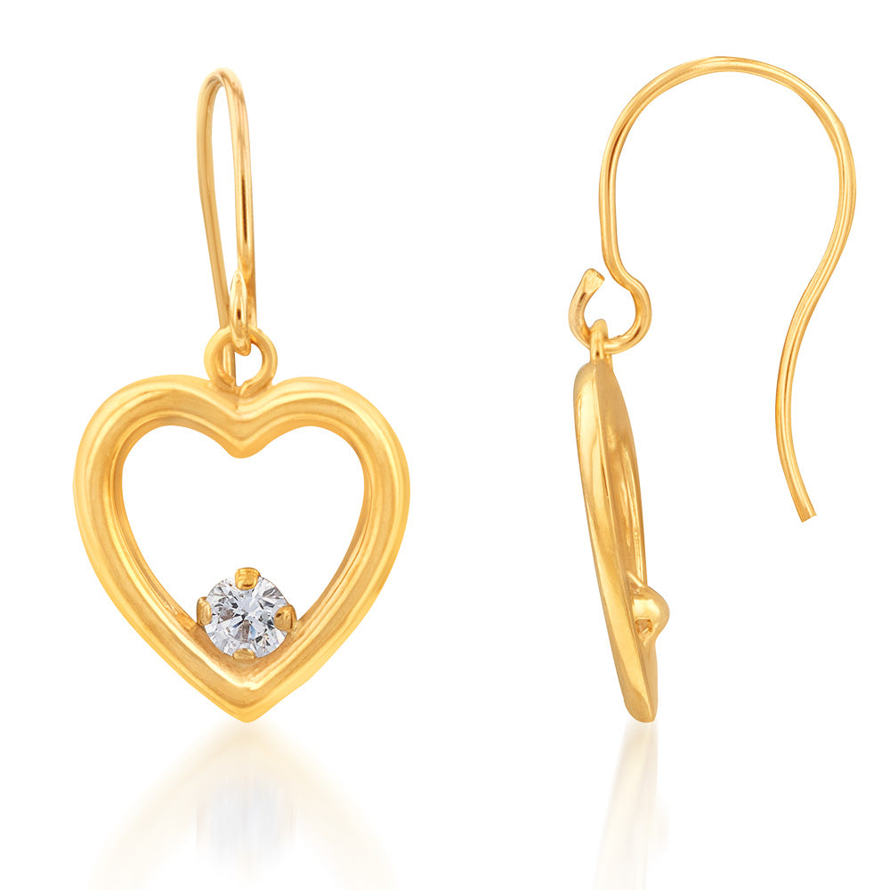 9ct Yellow Gold Zirconia Open Heart Hook Drop Earrings Shiels Jewellers 4522