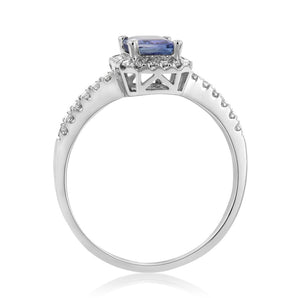 9ct White Gold Tanzanite and Diamond Emerald Cut Ring