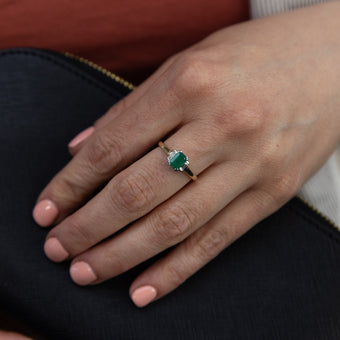 9ct Yellow Gold Natural Emerald and Diamond Emerald Cut and Baguette Ring