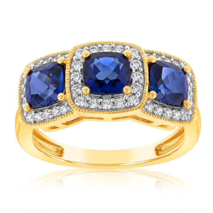 9ct Yellow Gold Cubic Zirconia And Created Blue Sapphire Ring