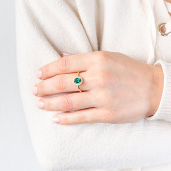 9ct Yellow Gold Created Oval Emerald And Diamond Halo Ring