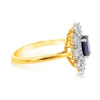 9ct Yellow Gold Diamond And Created Sapphire Ring