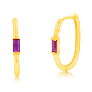 9ct Yellow Gold Ruby Elongated Sleeper Earrings