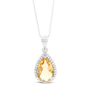 Sterling Silver Pear Citrine And Zirconia Pendant