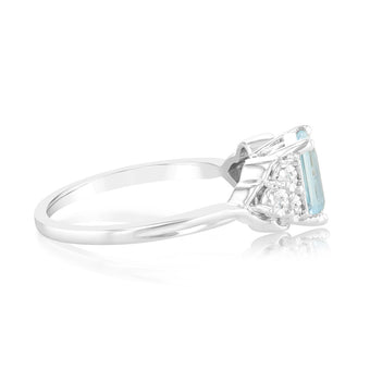 9ct White Gold Natural Aquamarine And Diamond Ring