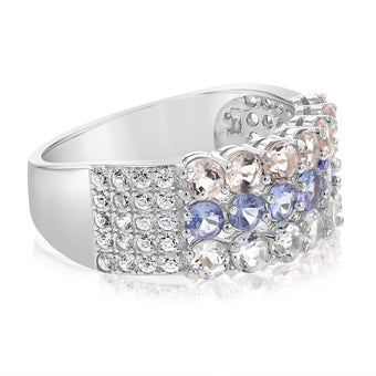 Aquamarine, Morganite, Tanzanite & White Zirconia Ring Set in Silver