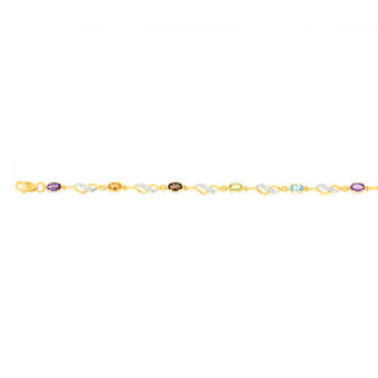 Amethyst, Citrine, Smokey Quartz, Peridot, Swiss Blue Topaz & Diamond Bracelet in 9ct Yellow Gold