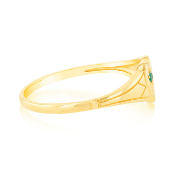 Natural Emerald Heart Signet Ring in 9ct Yellow Gold