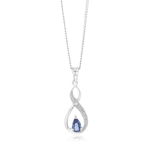 Created Pear Cut Tanzanite & Diamond Infinity Pendant in 9ct White Gold