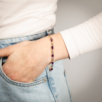 9ct Yellow Gold Natural Amethyst & Diamond Infinity Bracelet