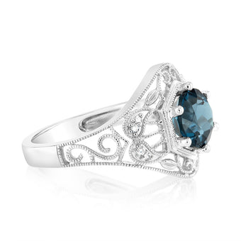 1.5Ct London Blue Topaz Ring with 8 Diamonds in Sterling Silver