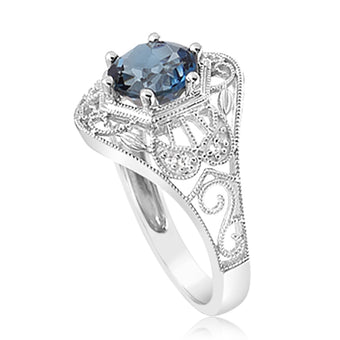 1.5Ct London Blue Topaz Ring with 8 Diamonds in Sterling Silver