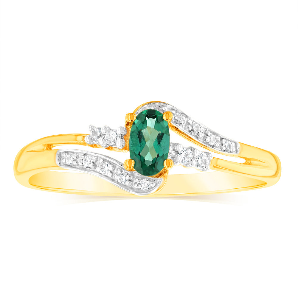 9ct Yellow Gold 0.26 Created Emerald & 14Cubic Zirconia Ring