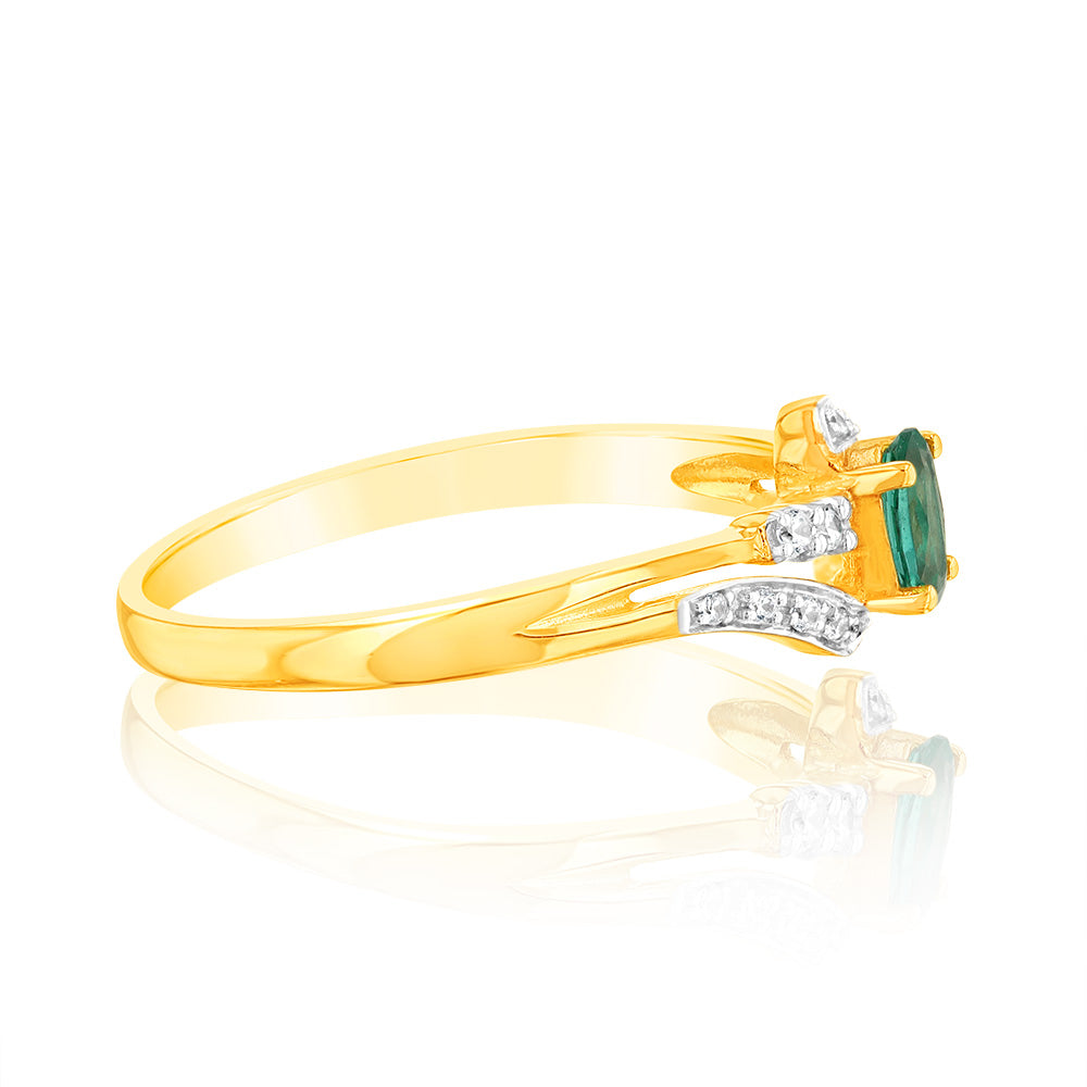 9ct Yellow Gold 0.26 Created Emerald & 14Cubic Zirconia Ring