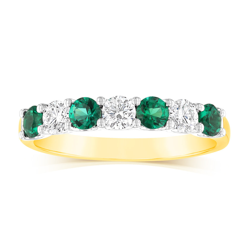 Luminesce Lab Grown 9ct Yellow Gold Created Emerald 0.30 Carat Diamond Ring