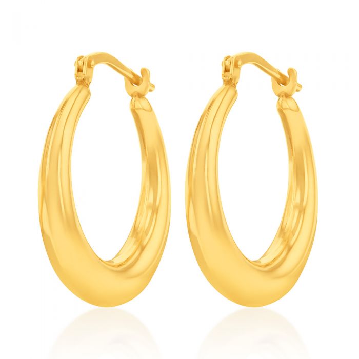 9ct Yellow Gold Silver Filled Plain Graduated 20mm Hoop Earrings ...