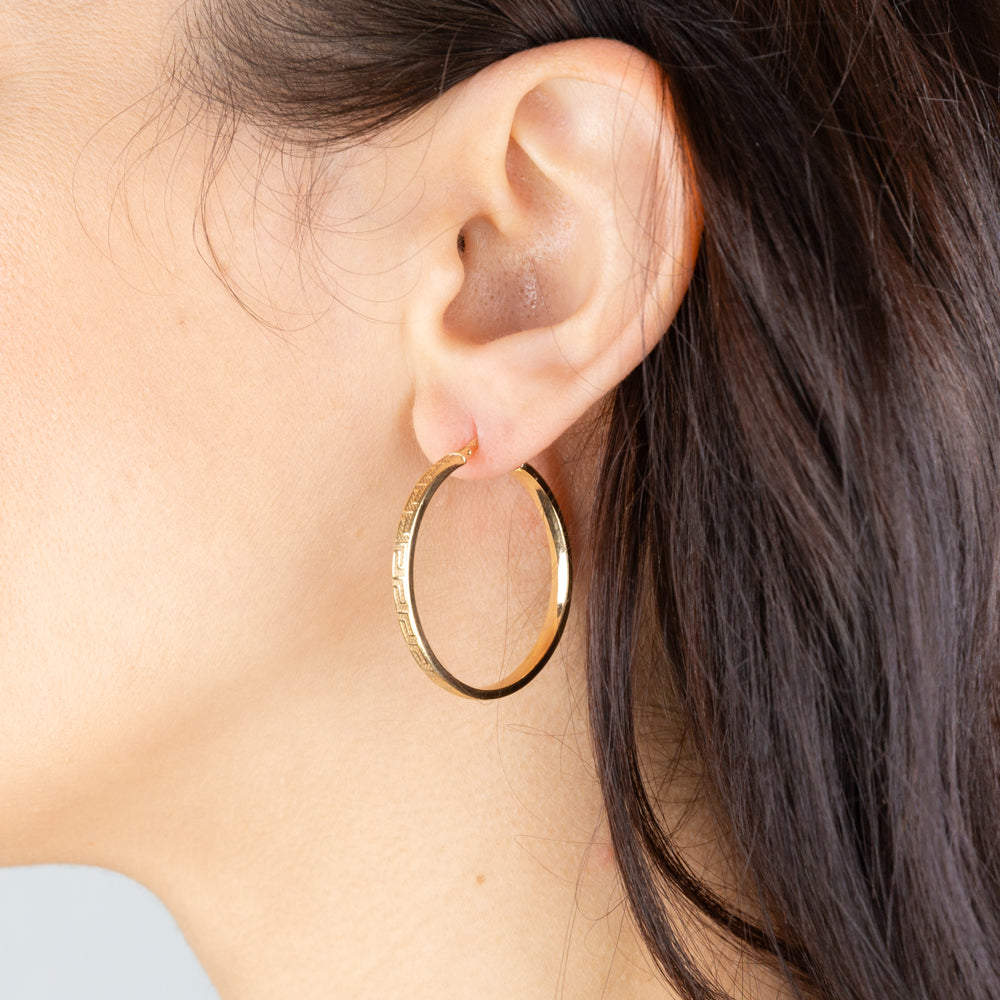 Gold greek deals key hoop earrings