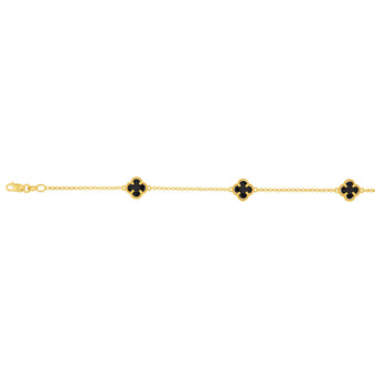 9ct Yellow Gold Silverfilled Black Flower 19cm Bracelet