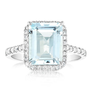 9ct White Gold 2.40ct Aquamarine and 0.36ct Diamond Ring