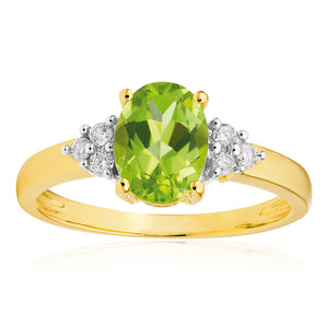 9ct Alluring Yellow Gold Diamond + Peridot Ring