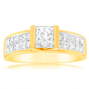 18ct Yellow Gold 'Princess Celia' Ring With 2 Carats Of Diamonds