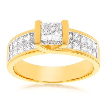 18ct Yellow Gold 'Princess Celia' Ring With 2 Carats Of Diamonds