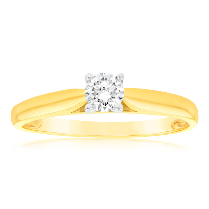 9ct Yellow Gold & White Gold Solitaire Ring With 0.2 Carat Diamond