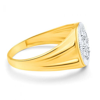 9ct Yellow Gold And Rhodium Gents Diamond Ring