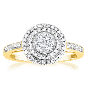 9ct Yellow Gold 1/2 Carat Halo Diamond Ring