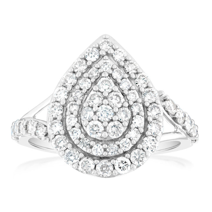 9ct White Gold 1 Carat Diamond Pear Shape Cluster Ring