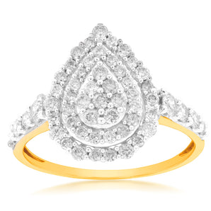 9ct Yellow Gold 1 Carat Diamond Pear Shape Cluster Ring