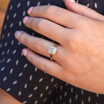 0.25ct Baguette & Round Duchess Halo Ring in 9ct Gold