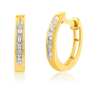 9ct Yellow Gold  Diamond Hoop Earrings