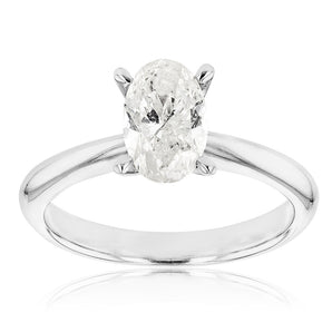 18ct White Gold 1.00 Carat Oval HJ SI Carat Certified Diamond Solitaire Ring