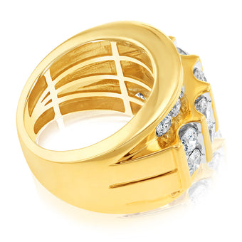 9ct Yellow Gold 5 Carats Diamond Mens Ring with 24 Brilliant Diamonds