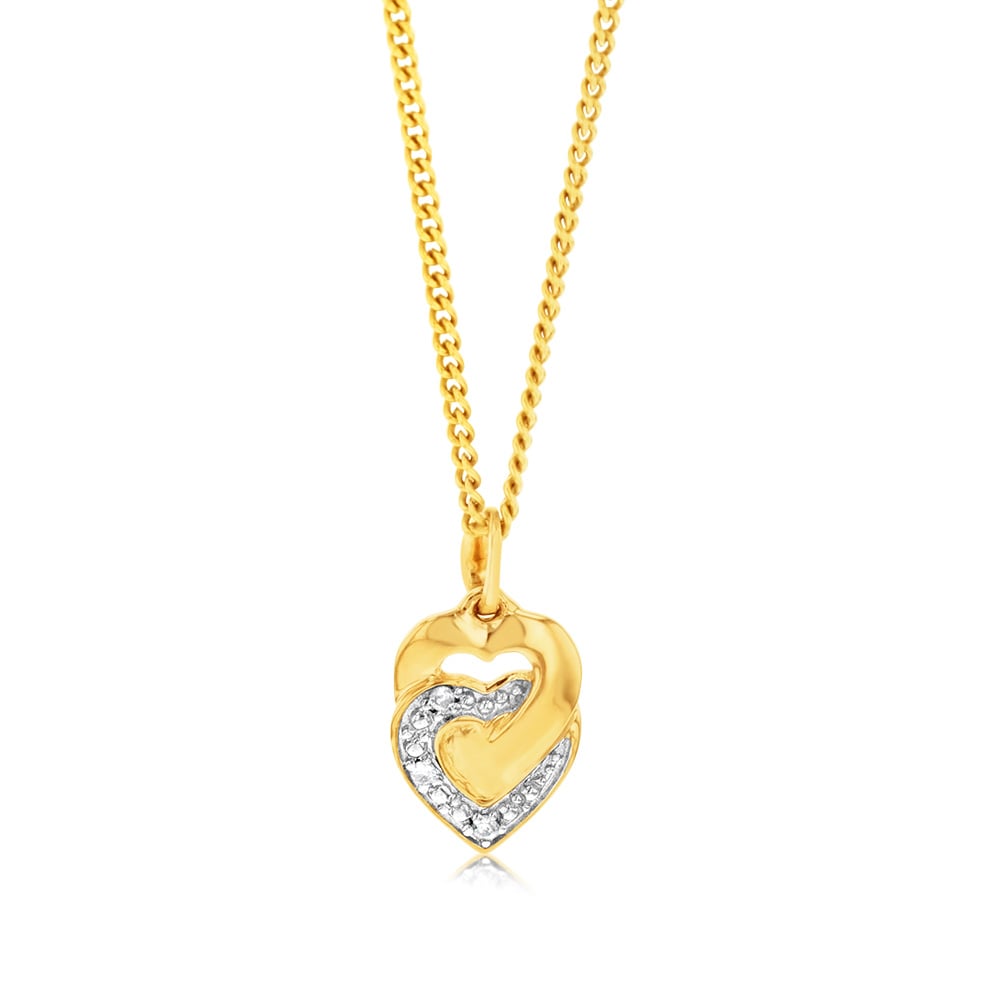 9ct Yellow Gold Diamond Heart Pendant with 3 Brilliant Diamonds ...