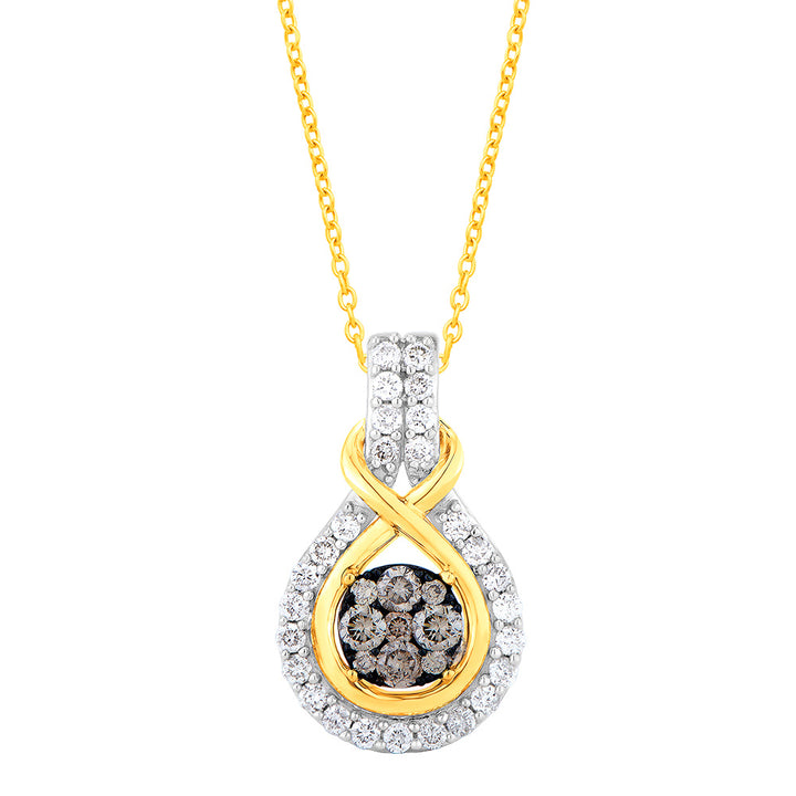 9ct Yellow Gold 1/2 Carat Diamond Pendant with 36 Australian Diamonds on 9ct Chain