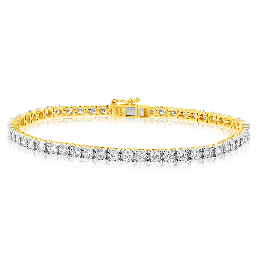 9ct Yellow Gold 3 Carats Lab Grown Diamond 18cm Tennis Bracelet with 5 ...